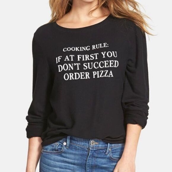 WILDFOX Cooking Rule Order Pizza Black Sweatshirt - Picture 2 of 9